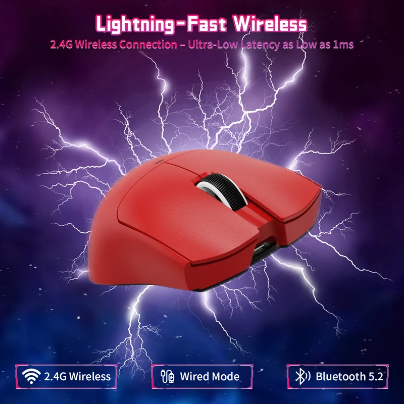 ATTACK SHARK X11-SE Ultra-Light Tri-Mode Gaming Mouse Red with PAW3311 Sensor, 22,000 DPI, Wired/2.4G/Bluetooth 5.2, 65-Hour Battery